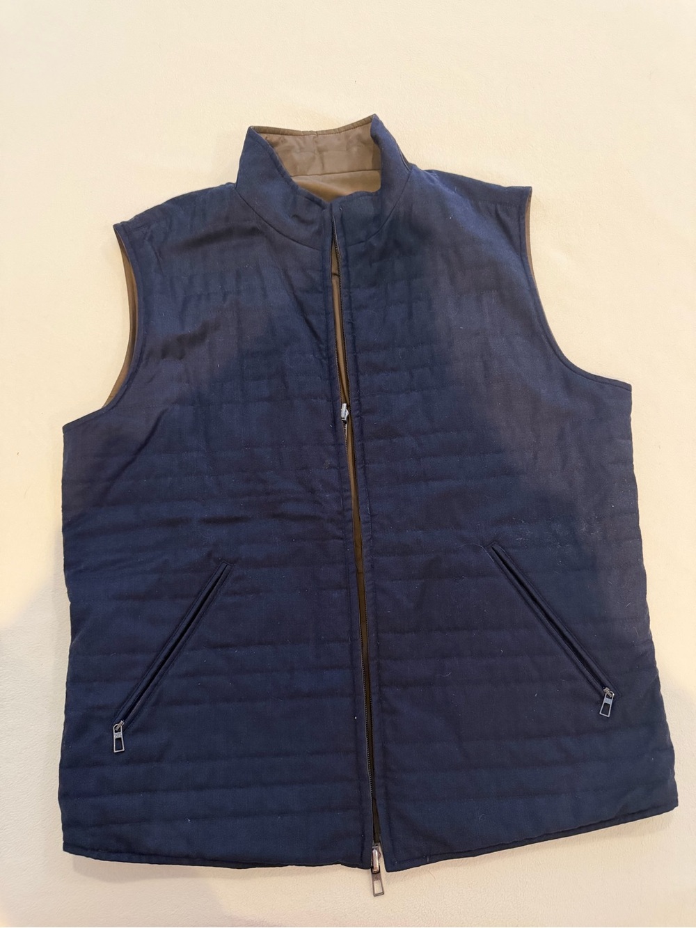 Loro Piana Navy Quilted Wool Sleeveless Vest Large